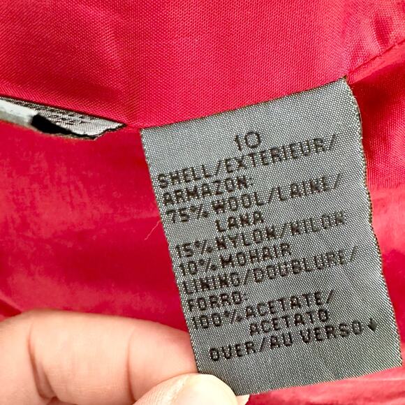 Liz Sport Vintage Red Scottish Tartan Plaid Fringe Trim Wool Boyfriend Blazer 10 - Picture 13 of 14